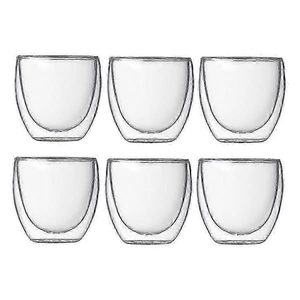 6 st Glas Dubbelväggiga Isolerade Espresso Te Koppar, 80ml Värmebeständigt Set (LGL)