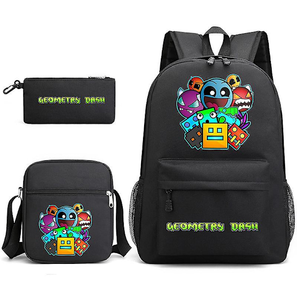 Geometry Dash -koulukassit, -reppu, -kynäkotelo ja -olkalaukku, kolmen osan setti _03