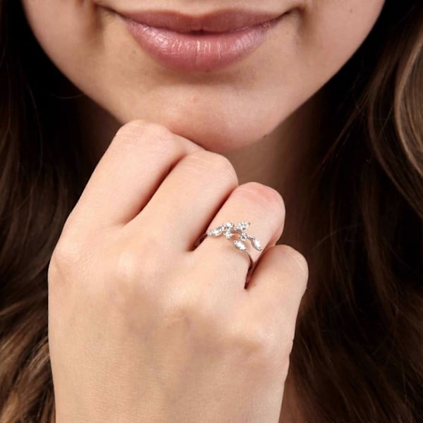 Sterling Sølv Ringe - S925 Sølv Justerbare Åbne Olivenblad Ringe med Cubic Zirconia Piger Kvinder Smykker Gaver (LGL)