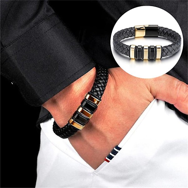 Flätat armband i rostfritt stål och läder, magnetiskt armband i titan för män, presenter LGL B