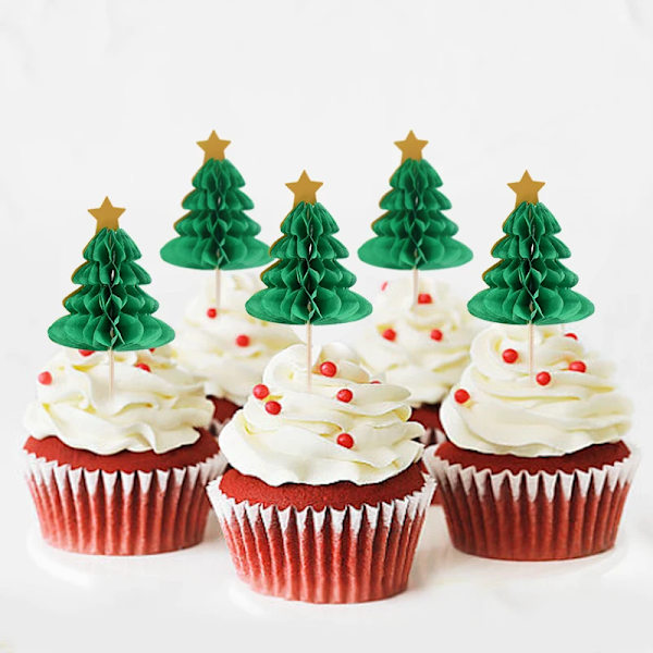 10 st julgranskaka Topper Tomte Julgran Cupcakes Toppers för Jul Dessert Dekoration Nyårsfest 2024 Navidad W02 10pcs