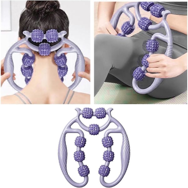 Massage Roller, Rund Benklemme 360 Grader 9 Hjul Muskelrulle Massager til Ben Nakke Arm Muskelafslapning (Lilla) (LGL)