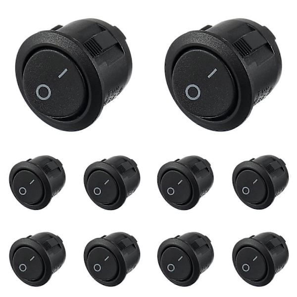 Förpackning med 10 Svarta Runda Vippströmbrytare På/Av 2 Stift AC 6A (250V) 10A (125V) SPST Knapp för Bil Båt Lastbil (LGL)