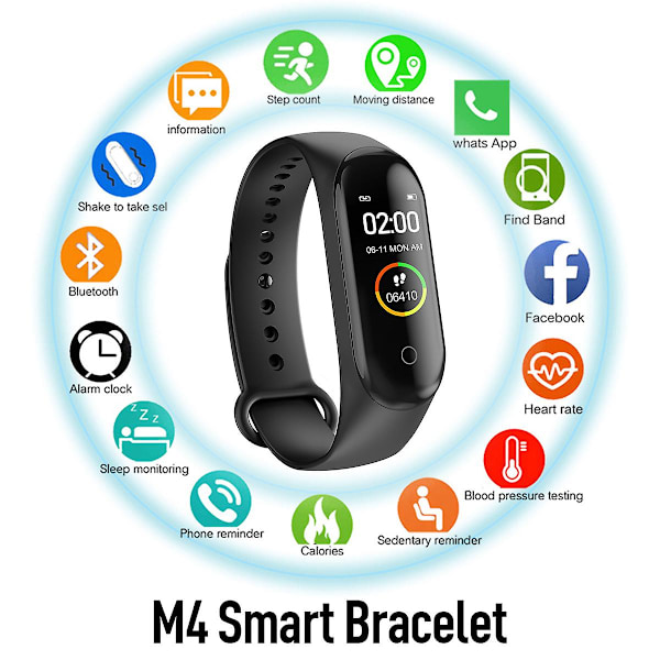 M4 Sport Smartband Smartklokke Blodtryk Monitor Smart Armbånd Smartklokke Armbånd black