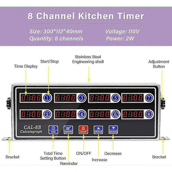 Kommersielle Kjøkken Timere For Matlaging Timer Manuell Stor Stor Timer Digital Timer 8-kanals Digital Kjøkken Timere Kommersiell Fritøser Påminnelse  (LGL)