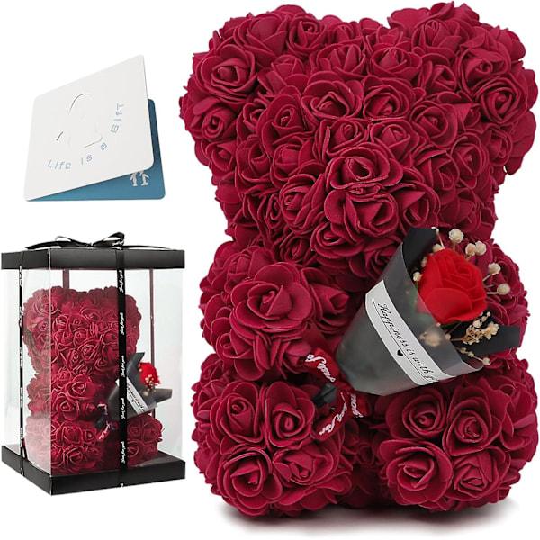 Rose Blomst Håndlavet Rose Teddybjørn, Jule Rose Bjørn Gaver, Præserveret Rose Forever Teddybjørn Med Æske Gave Til Kvinder, Valentinsdag, Bryllup LGL
