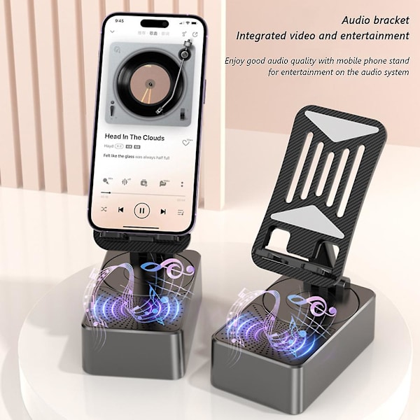 2-i-1 Bordmobiltelefonholder Trådløs Højttaler Stereo Surround Bas Lydhøjttaler til Soveværelse Hjem Bærbart Design Bluetooth-tilslutning LGL Black