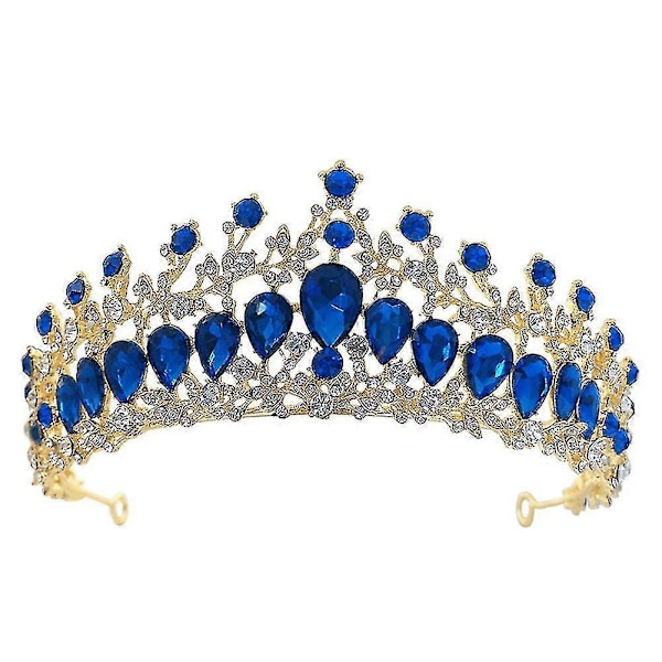 Lyxig Rhinestone-Krondiadem för kvinnor, hårband, bröllopshuvudbonad, håraccessoar (LGL) Blue