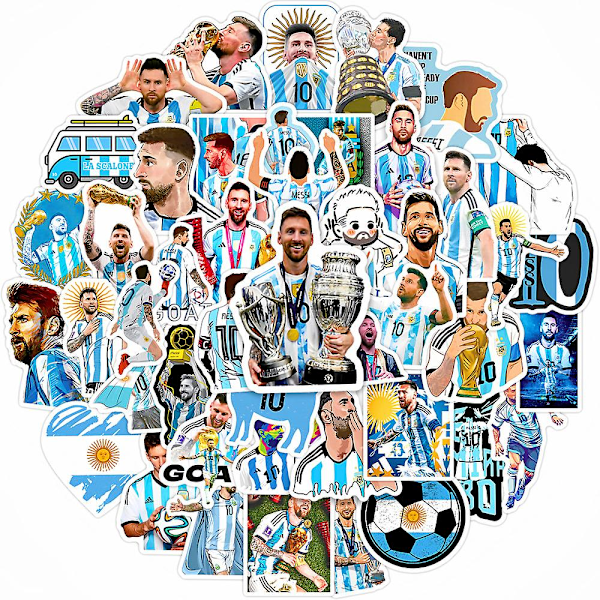 50 st Super Star Fotbollsspelare Messi Klistermärken, Vinyl Vattentäta Laptop Vattenflaska Klistermärken för Vuxna Pojkar Flickor Tonåringar, Messi FIFA VM Klistermärke