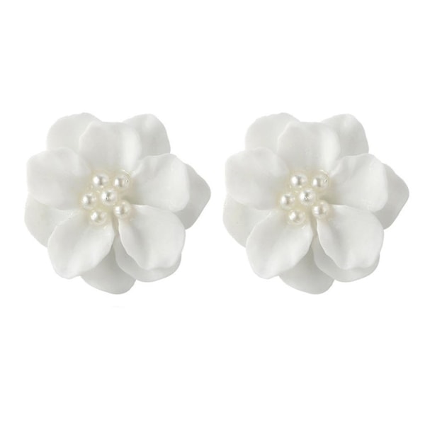 1 par store orange, lyserøde, hvide, gule kamelia blomster øreringe elegante ørestikker [GGL] White