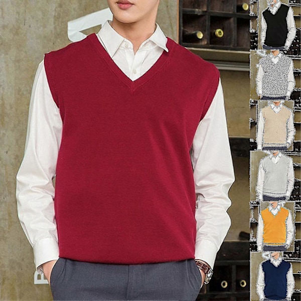Ermeløs Løs Varm Genser Vest Herre V-hals Pullover Vest-xinhan LGL Black M