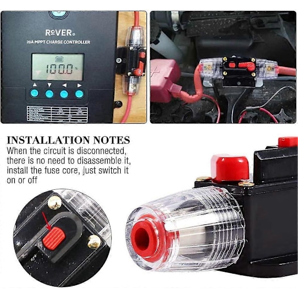 40A Vattentät Bilströmbrytare, 12V-24V DC Inline Säkringshållare, Manuell Återställningsbrytare Bilstereo Säkring, Inline Säkringsbox (LGL)