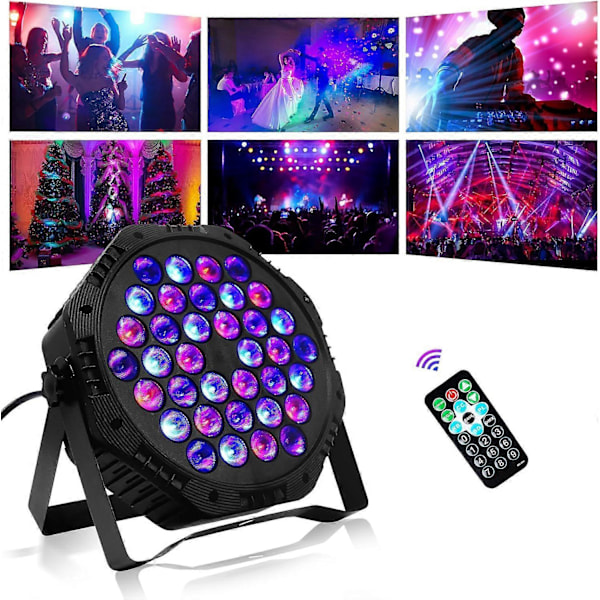 Party Discolys, 36 LED Scenelys med DMX og Fjernkontroll, 7 Moduser RGB Effekter for DJ Fester, Klubber, Barer, Familie Bursdager (LGL)