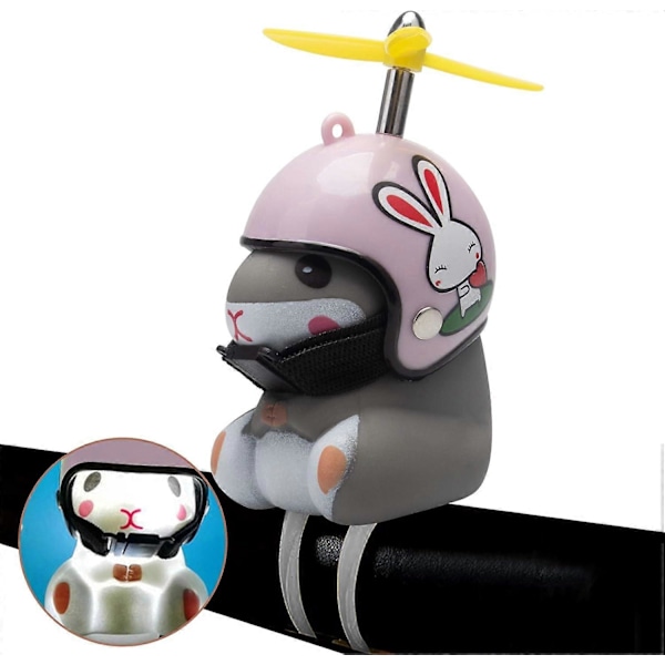 Polkupyörän kello valolla ja kypärällä, söpö eläin polkupyörän torvi, kojelaudan koristelu lelu moottoripyörän pyörän kellot kumikoristeet LGL Pink rabbit helmet mouse