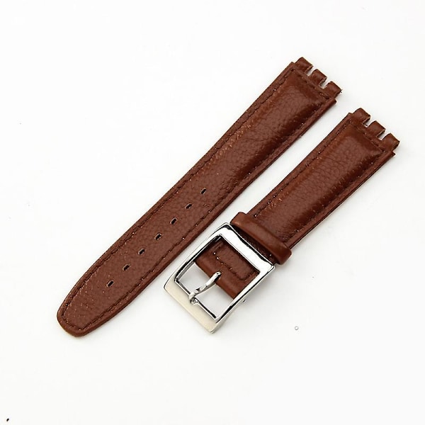 Til Swatch Ægte Læderrem YCS YAS YGS Armbånd 17mm Konkavt Interface LGL Brown Brown Line