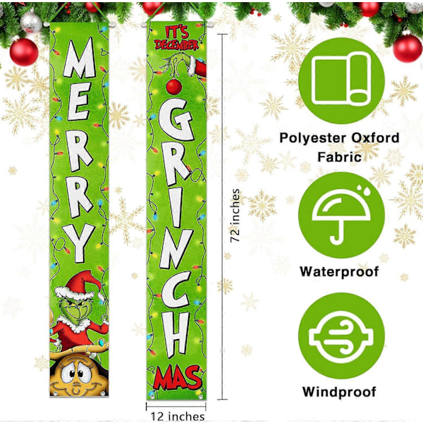 God Jul Banner Skylt för Veranda, Dekorativ Hängande Välkomstbanner för Jul Grön Ytterdörr, Partydekoration (LGL)