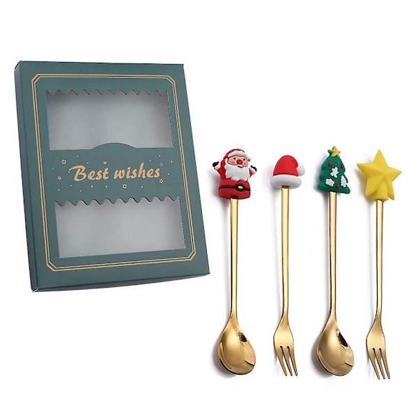 4-pack Julskedar & Gafflar med Presentask - Kökstillbehör & Servis för Fest (LGL) Spoon fork green box