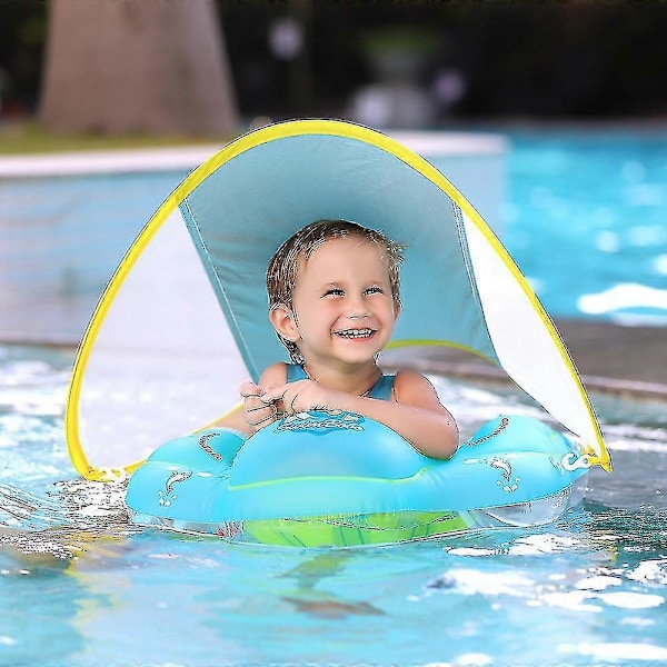 Uppblåsbar Baby Badring Flytring Babypool Med Solskyddstak LGL XL