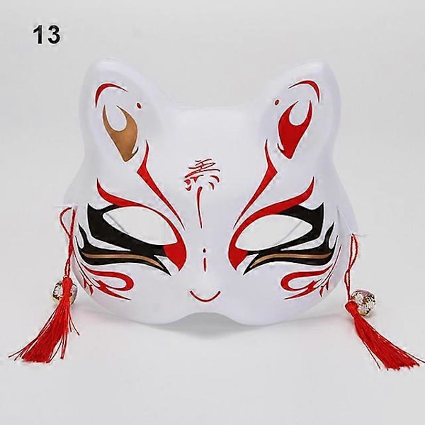 Anime Räv Mask Cosplay Kostymfest Rekvisita Handmålad Japansk Halv Ansikte Katt Mask Maskerad Festival Bal Kabuki Kitsune Masker LGL 13