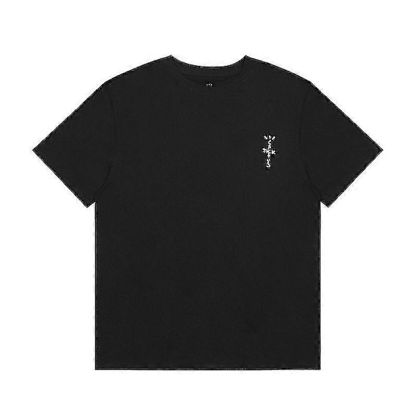 Travis Scott Cactus Jack Bokstavstryck Lös Kortärmad T-shirt i Bomull för Män och Kvinnor LGL Black M