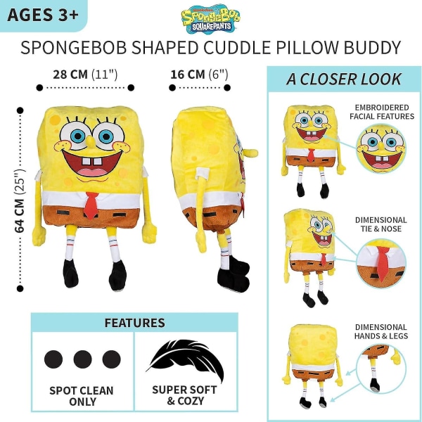 Spongebob Kids -vuodevaatteet Super Pehmeä pehmo Cuddle Pillow Buddy, one size, kirjoittaja Franco[GL]
