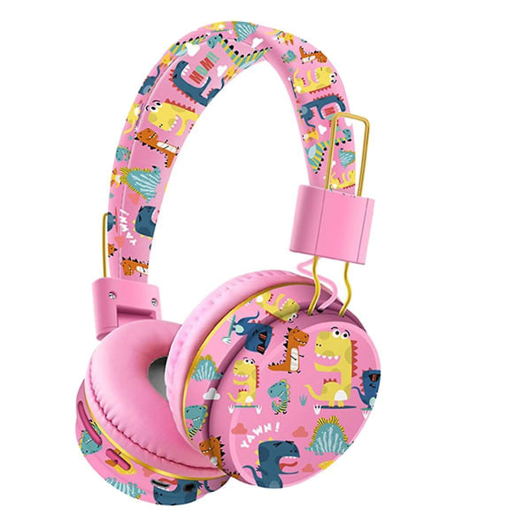 Trådløst Bluetooth-hodesett med mikrofon Dinosaur Dyr Stereo Musikk Øretelefon Tf-kort Hodetelefoner for barn-rosa