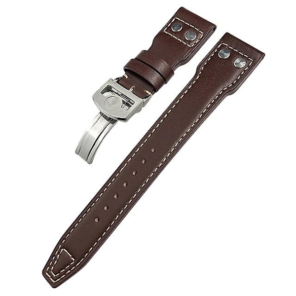 För IWC Läderarmband med Nitar Viklås i Äkta Läder 21mm LGL Brown 22mm