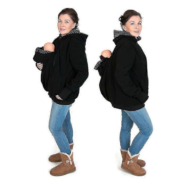 Kängurutröja med huva för kvinnor, babybärarjacka - Multifunktionell gravidjacka LGL Black L
