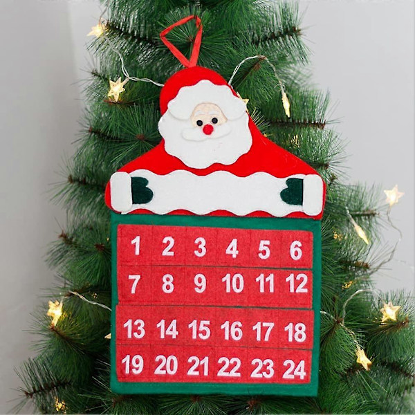 DIY Kalender Julekalender Sæt Filtstof Nedtællingstræ med 24 Legetøjslommer til Juledekorationer Hængende Dekorationer (LGL)