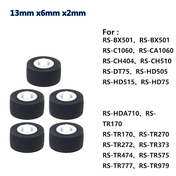 5 st 13x6x2mm Tryckrulle för Sony RS-CH770 RS-BX501,RS-C1060 Bandspelare LGL Black