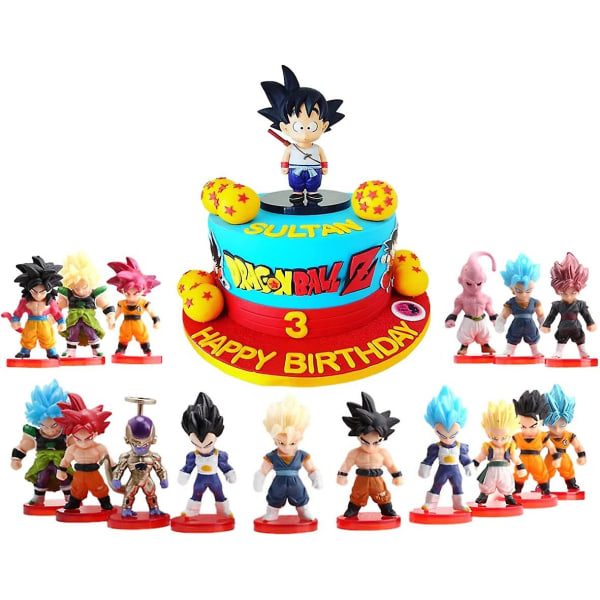 16 stk. kakepynt for Dragon Ball, Dragon Ball Z temafestartikler, barnebursdagskakedekorasjon