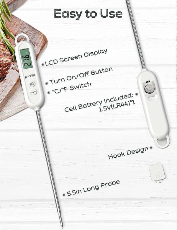 Hurtig Aflæsning Kødtermometer, LCD Display 14 cm Lang Probe (LGL)