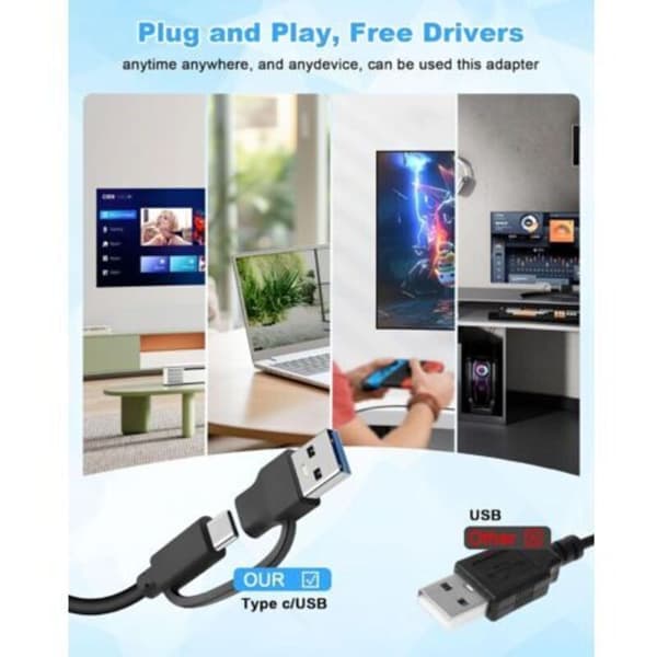 SATA til USB 3.0-kabel, USB SA TA-adapter for 2,5\"/3,5\" HDD/SSD, med 12V 2A strømforsyning, USB C-adapterkabler for Mac OS/Linux/Windows (IDE（LGL）