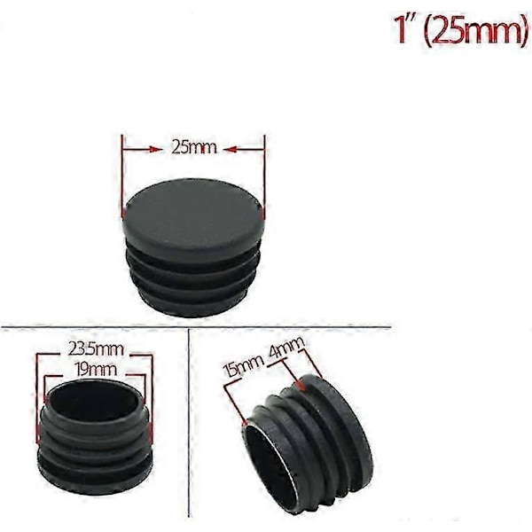 Rund Plastikprop, 20 stk. Sorte Rørprop Stoleglidere Rund Endeprop Møbel Stol/ben Rørdæksel Indsats (25mm) (LGL)