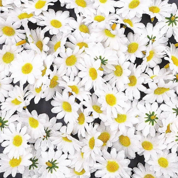 100x Vita Konstgjorda Tusensköna Tygblommor Huvuden för Hantverk Bordsdekoration Konfetti för Fest Bröllop Scrapbooking Tillbehör (LGL)