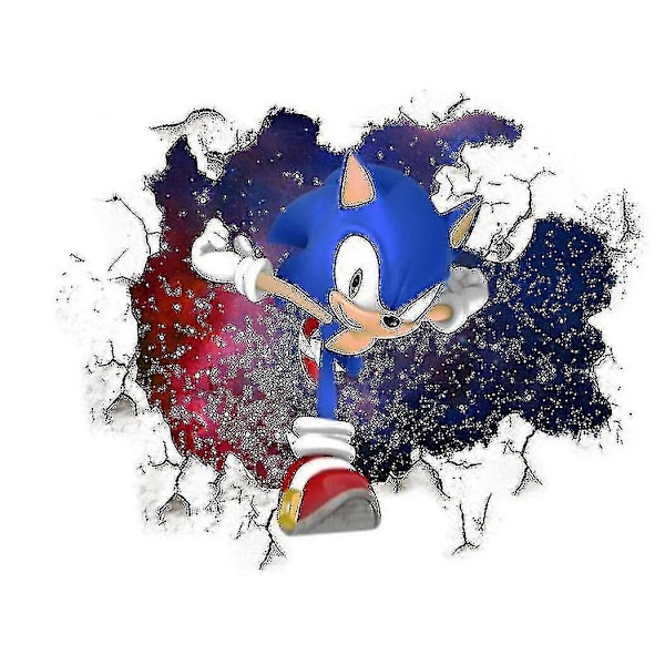 3D Sonic Väggdekaler Barnrum Graffiti Dekoration 3D Trasig Vägg Cartoon Spel Tapet (LGL)