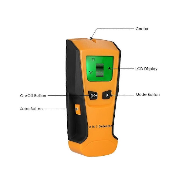 Regelsökare 3 i 1 Multifunktionell LCD Digital Väggdetektor Metall Trä AC-kabel Strömförande Ledning Scanner LGL