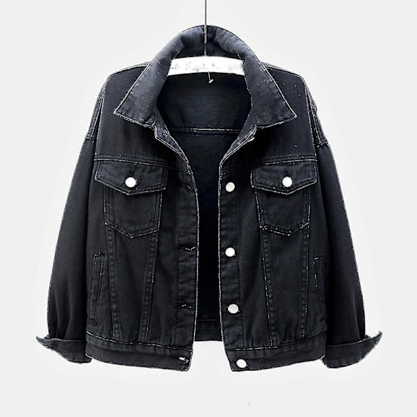 Dam Vår Och Höst Jackor Varm Enfärgad Långärmad Jeansjacka Ytterkläder s202412243894 LGL Black M