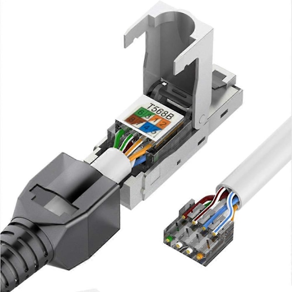 Verktøyfri RJ-45 Cat6/6A feltmonteringsplugg fra Pieces, Cat6A RJ45 skjermet for installasjonskabel 23-26AWG (LGL)