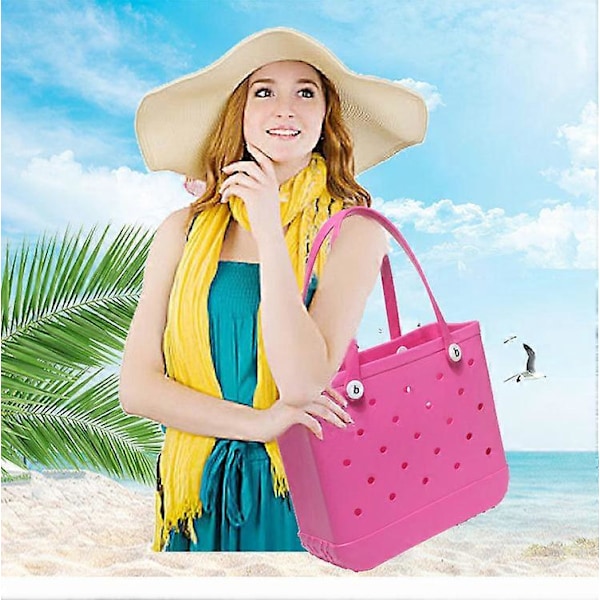 EVA Vanntett Vaskbar Tippesikker Slitesterk Åpen Tote Bag for Strand Båt Basseng Sport Dameveske LGL Rose Red M
