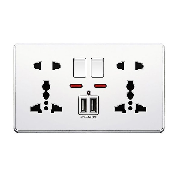 Multifunktionell UK 13A Vägguttag Tryckknapp 2.1A Dubbla USB Laddningsportar Hem Vägguttag Knapp LGL