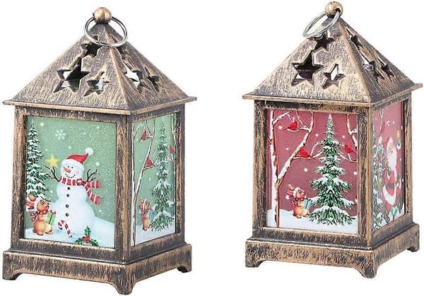 Sett med 2 retro dekorative julelykter (6.5x6.5x12.5cm) (LGL)