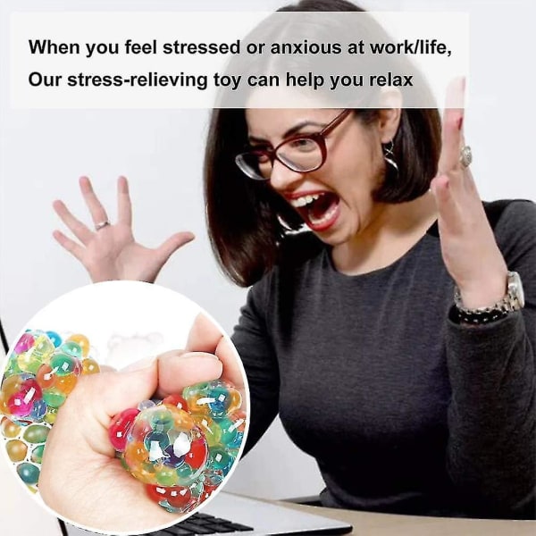 3 stk. Anti-stress bolde, klemmebold, regnbue æltekugle, stressbolde i net kompatibel med børn og voksne, kontor eller børnefødselsdagsfest