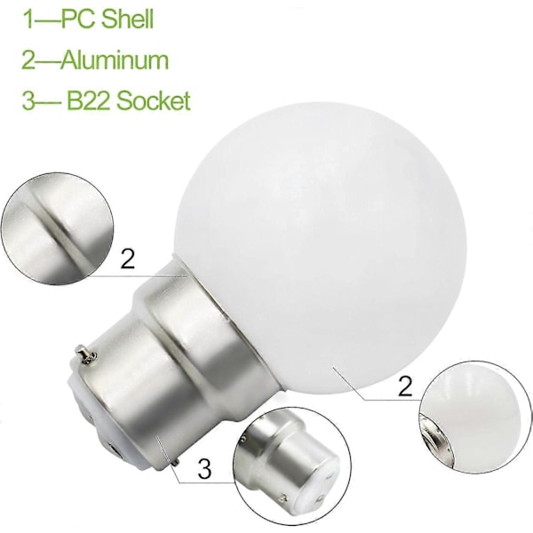6 stk. B22 LED-pære 3W Golfkuglepærer B22 Bajonet Lille Globuslyspære Glødelampe Dæmpbar LGL