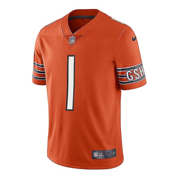 Nfl Fotbollströja Chicago Bears Jersey Top Kortärmad T-shirt 1# Fields Orange Broderad Jersey (LG)