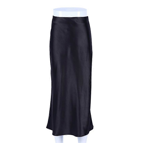 Kjol Vår Och Sommar Draperad Satin Mellanlång Hög Midja Väska Höft A-linje Kjol LGL BLACK L