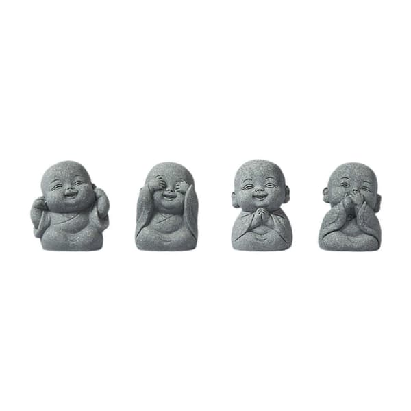 4 st Mini Buddha Munkar Figurer Prydnader för Studierum Vardagsrum Kontor (LGL)