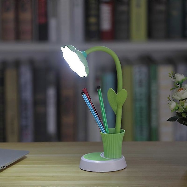 Skrivbordslampa för Barn, LED Skrivbordslampa, Dimbar Sänglampa med Touchsensor, Ögonvänlig Läslampa med Pennhållare (Grön) (LGL)
