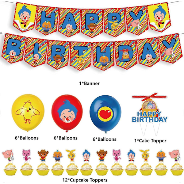 Plim Plim Födelsedagsfest Dekorationer Karneval Cirkus Festtillbehör Inkluderar Grattis på Födelsedagen Banner Ballonger Tårtdekorationer Cupcake Toppers Clown Par LGL