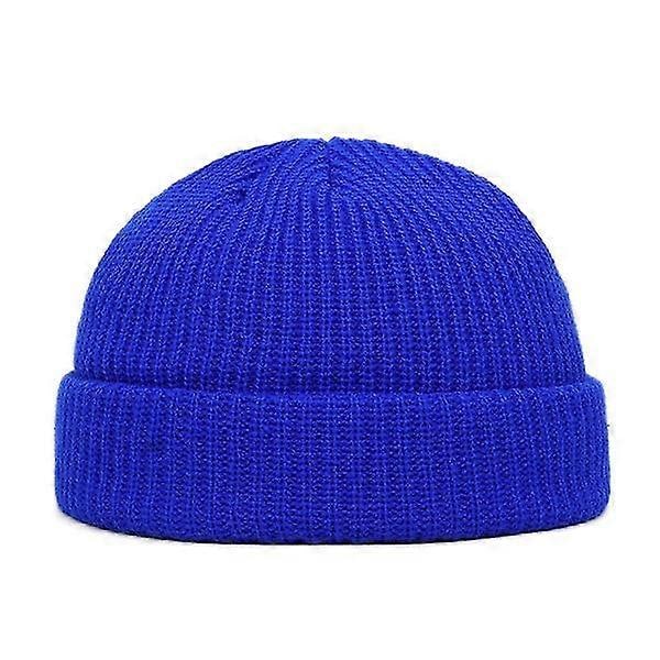 Herre Strikket Hue Beanie Skullcap Sømandshue Kantløs Retro Navy Stil Beanie Hue LGL blue